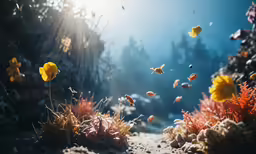 the ocean floor is full of seaweed and flowers
