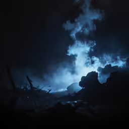 smoke and clouds with smoke shoots coming out from behind
