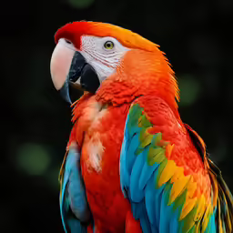 a red parrot sitting on the back of a tree