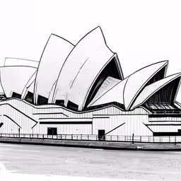 the sydney opera house in black and white, australia