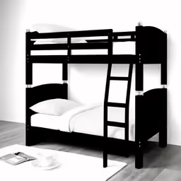 a white rug and wooden bunk beds in a room