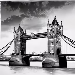 a tower bridge is shown in black and white