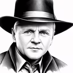 a man with a hat and tie wearing a coat and a tie