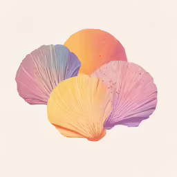 three colorful paper fan shaped objects sitting next to each other