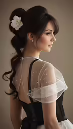 a woman with her hair pulled in a half updo