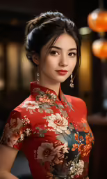 the woman is posing for a photo in the dress