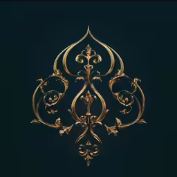 an elaborate golden object on black with light