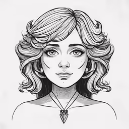 a black and white drawing of a woman with wavy hair