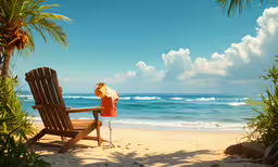 a wooden chair sitting on top of a sandy beach