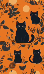 a couple of black cats sitting on top of a tree