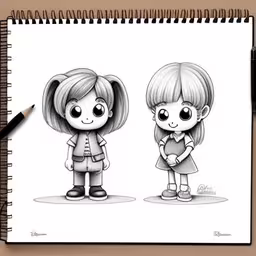 a drawing of two cute little girls next to each other,a drawing of a couple of people with glasses