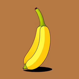 a ripe banana on brown with a green stem