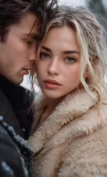 a close up of a person and a person