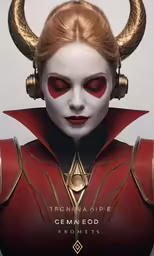 a woman wearing headphones and makeup with horns on her head