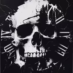 a skull with roman numerals and a black background