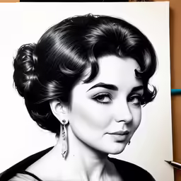 a drawing of the actress lana taylor in a black dress