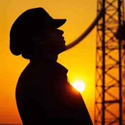 the man wearing the hat stands with his back to the camera