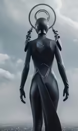 a humanoid woman dressed as a female in black