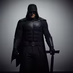 the dark knight in a black suit and mask