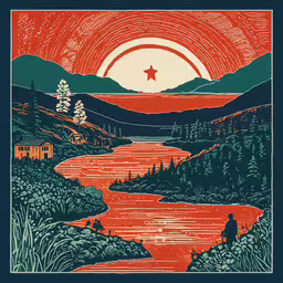 an image of a man standing on the shore of a lake at sunset,the cover to an upcoming album is shown, as well as the sun shining over mountains and