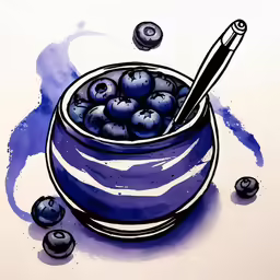 a painting of a bowl with blueberries in it