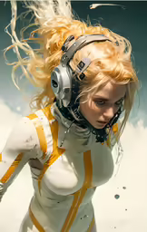 a woman is wearing headphones and posing