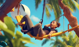 a woman with bikini on sitting in a swing