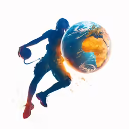 a man with a basketball is running towards the ball