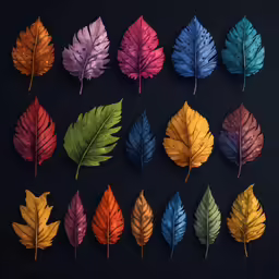 many different leaves are placed on the black surface