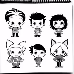 children are holding hands and looking at something,this is an illustration of some anime characters