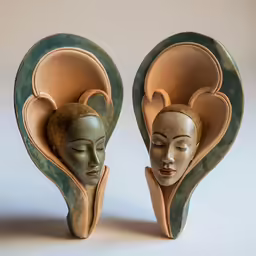sculptures are made of clay and paper machs