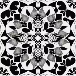 an artistically designed tile in black and white,an intricate art work in black and white