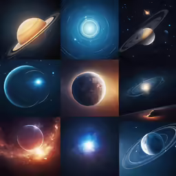 a large image of saturn in four different sizes