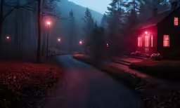 some dark colored street lights in front of a house