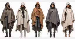 three models with capes on their shoulders