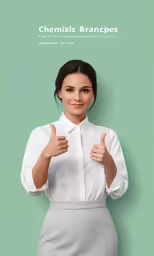 a woman giving the thumbs up sign on a green background