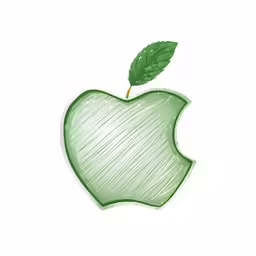 an apple shaped with green leaves and leaves