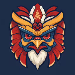 an illustration of a chinese demon head with big horns