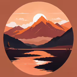 this is an abstract picture of mountains that appear to be a distant piece,a painting of a mountain at sunset or sunrise