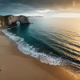 the waves are rolling in to the sand at a beach
