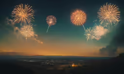firework display in the sky over the city