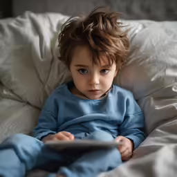 a young child holding a remote control in his hand