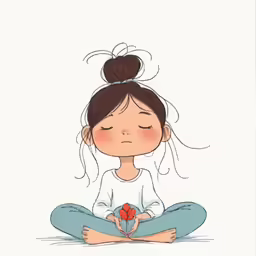 a girl is sitting on the floor with her hands together while praying