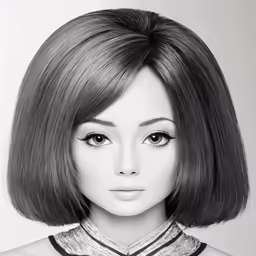 a mannequin head wearing black and white hair
