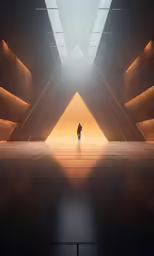 a man standing in an empty space with a sunray