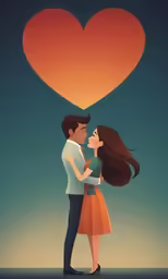 a couple is hugging in front of a large heart