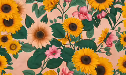 a floral wallpaper pattern featuring pink and yellow flowers