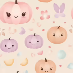cute pumpkins with faces on pink wallpaper