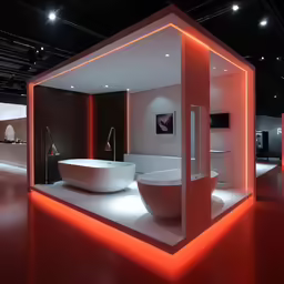 a display for modern bathroom fixtures in a showroom
