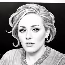 a woman wearing a necklace and pearls looks directly into the camera